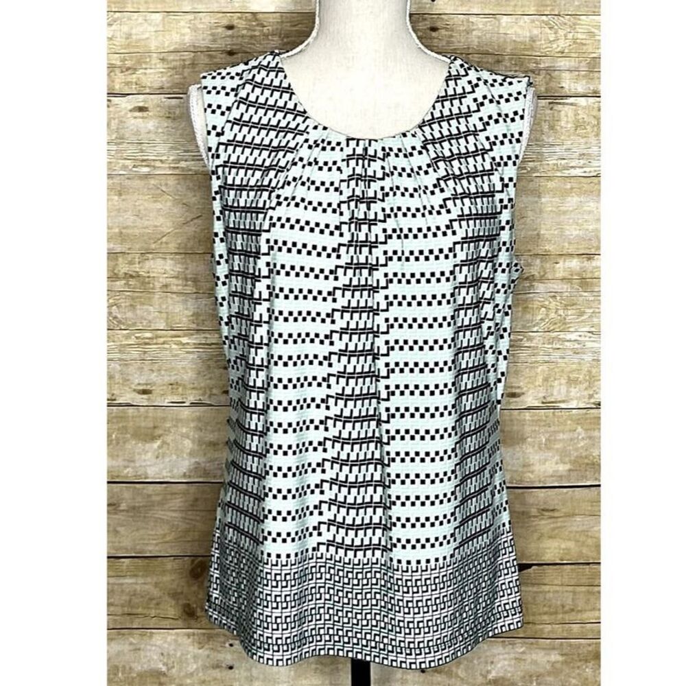 Calvin Klein Office Wear Geometric Sleeveless Pleated Blouse Career Top Womens